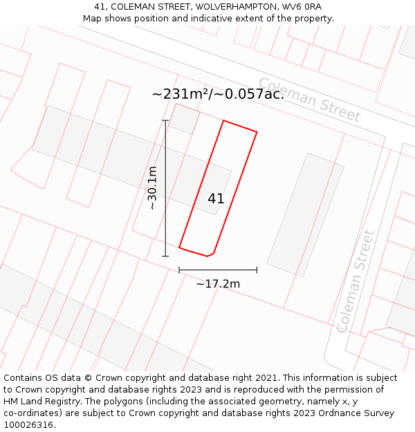 41, COLEMAN STREET, WOLVERHAMPTON, WV6 0RA: Plot and title map