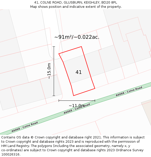 41, COLNE ROAD, GLUSBURN, KEIGHLEY, BD20 8PL: Plot and title map