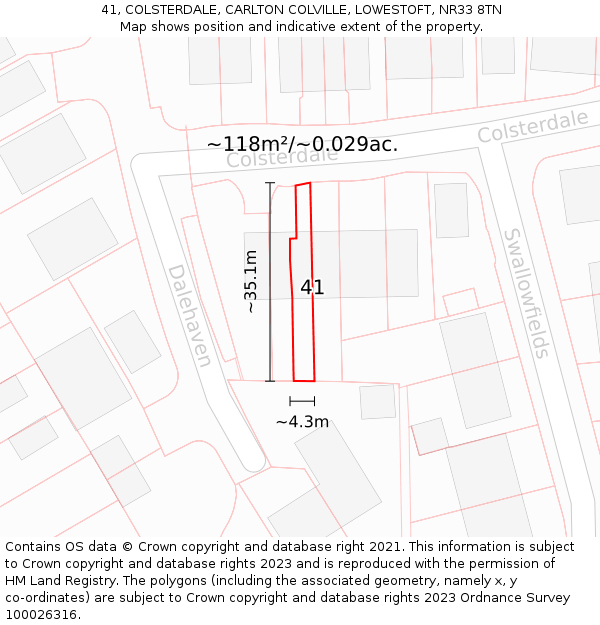 41, COLSTERDALE, CARLTON COLVILLE, LOWESTOFT, NR33 8TN: Plot and title map