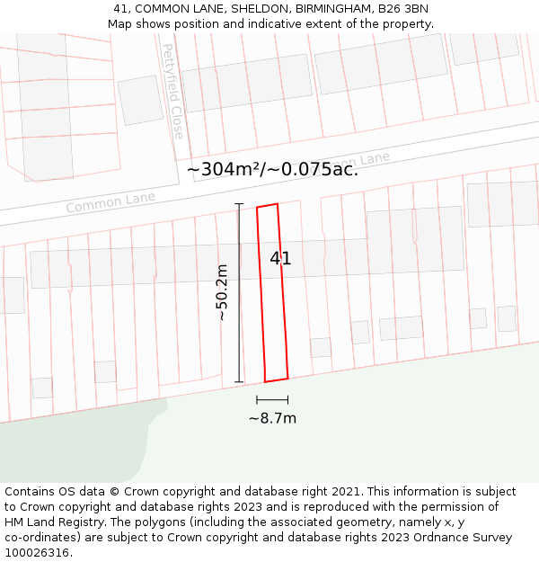 41, COMMON LANE, SHELDON, BIRMINGHAM, B26 3BN: Plot and title map