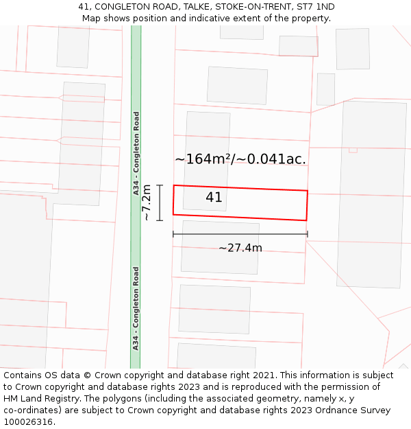 41, CONGLETON ROAD, TALKE, STOKE-ON-TRENT, ST7 1ND: Plot and title map