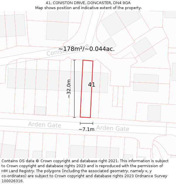 41, CONISTON DRIVE, DONCASTER, DN4 9GA: Plot and title map