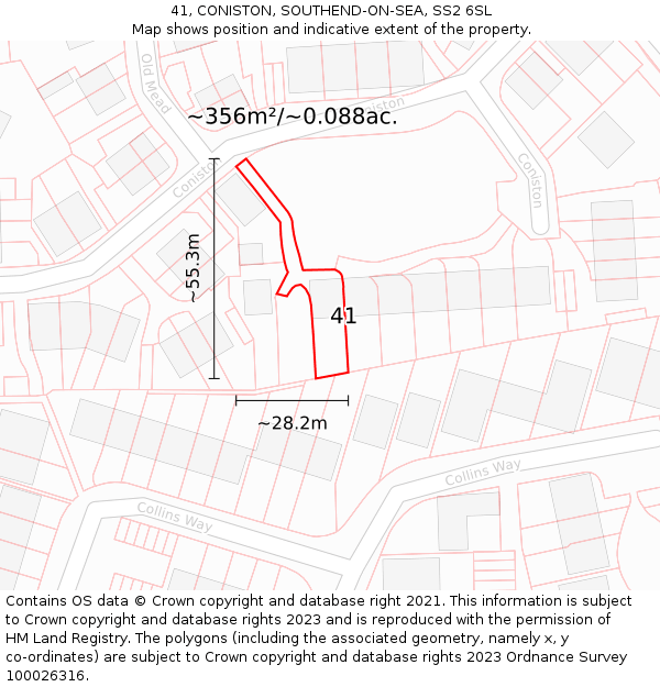 41, CONISTON, SOUTHEND-ON-SEA, SS2 6SL: Plot and title map