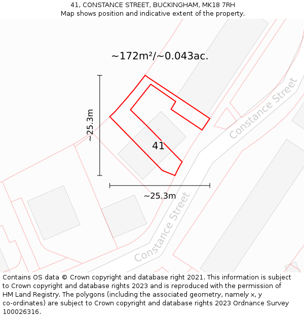 41, CONSTANCE STREET, BUCKINGHAM, MK18 7RH: Plot and title map