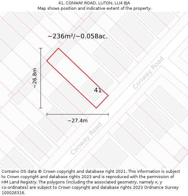 41, CONWAY ROAD, LUTON, LU4 8JA: Plot and title map