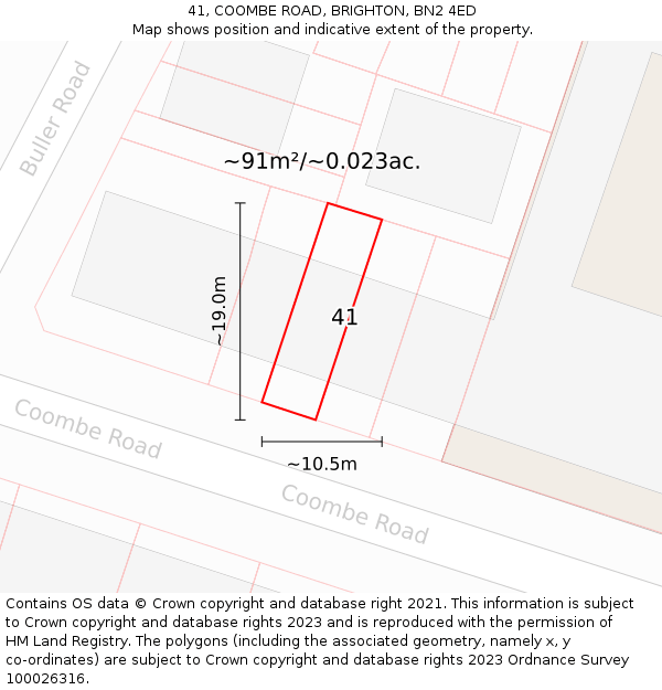 41, COOMBE ROAD, BRIGHTON, BN2 4ED: Plot and title map