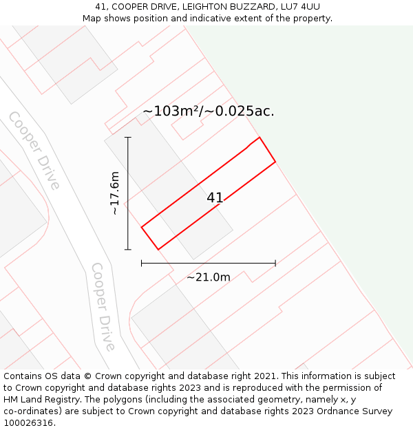41, COOPER DRIVE, LEIGHTON BUZZARD, LU7 4UU: Plot and title map
