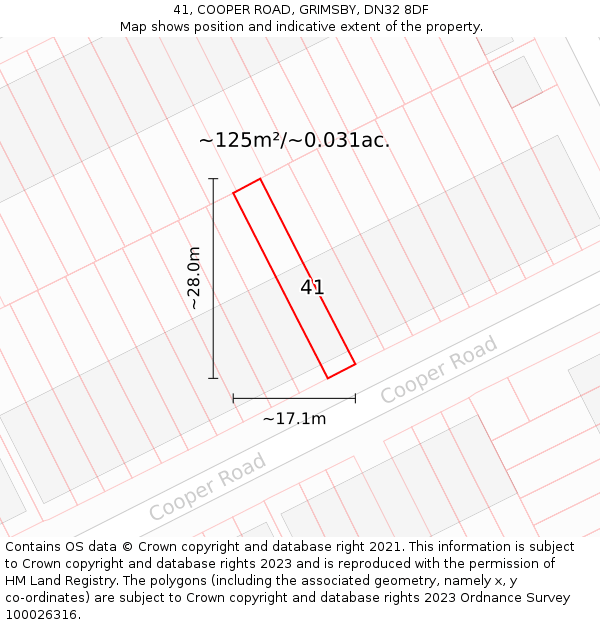 41, COOPER ROAD, GRIMSBY, DN32 8DF: Plot and title map