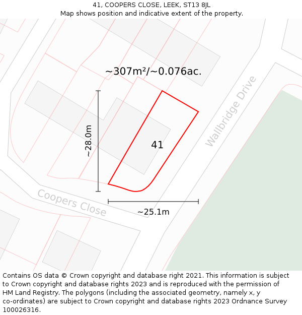 41, COOPERS CLOSE, LEEK, ST13 8JL: Plot and title map