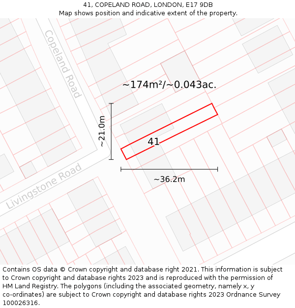 41, COPELAND ROAD, LONDON, E17 9DB: Plot and title map