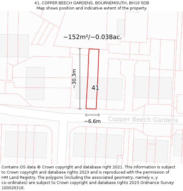 41, COPPER BEECH GARDENS, BOURNEMOUTH, BH10 5DB: Plot and title map