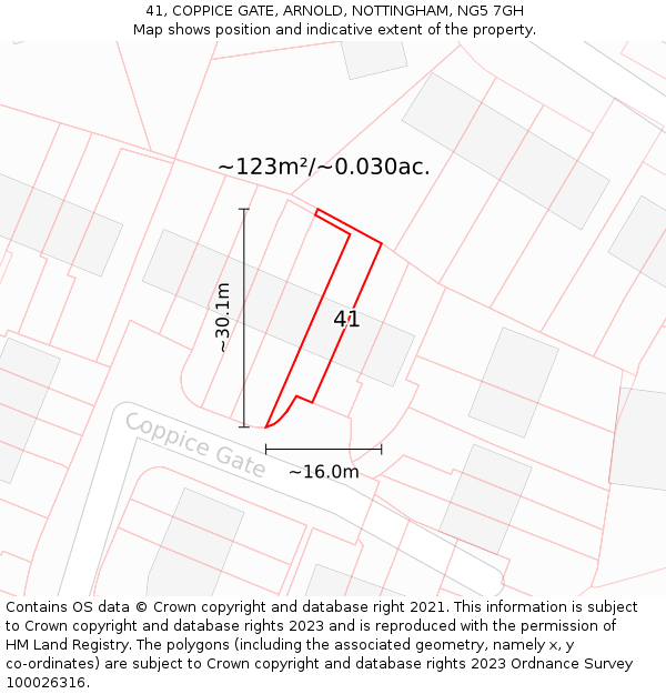 41, COPPICE GATE, ARNOLD, NOTTINGHAM, NG5 7GH: Plot and title map
