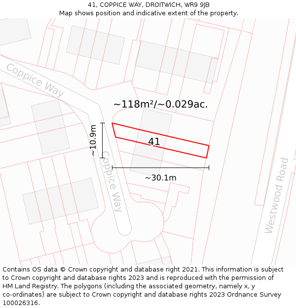 41, COPPICE WAY, DROITWICH, WR9 9JB: Plot and title map