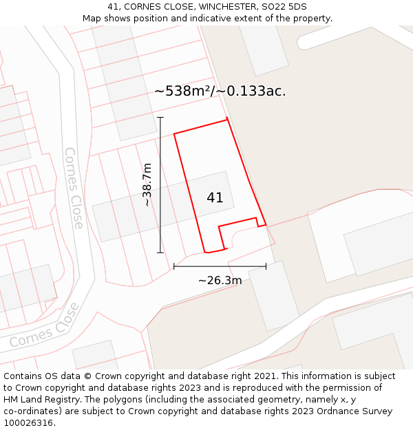 41, CORNES CLOSE, WINCHESTER, SO22 5DS: Plot and title map