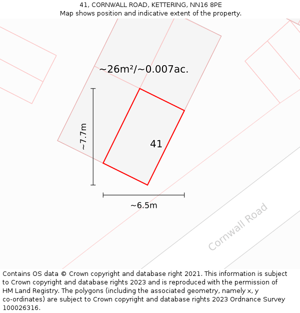 41, CORNWALL ROAD, KETTERING, NN16 8PE: Plot and title map