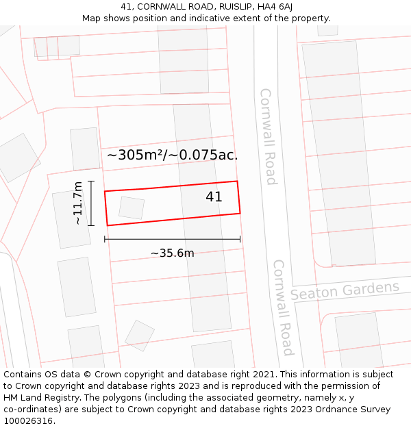 41, CORNWALL ROAD, RUISLIP, HA4 6AJ: Plot and title map