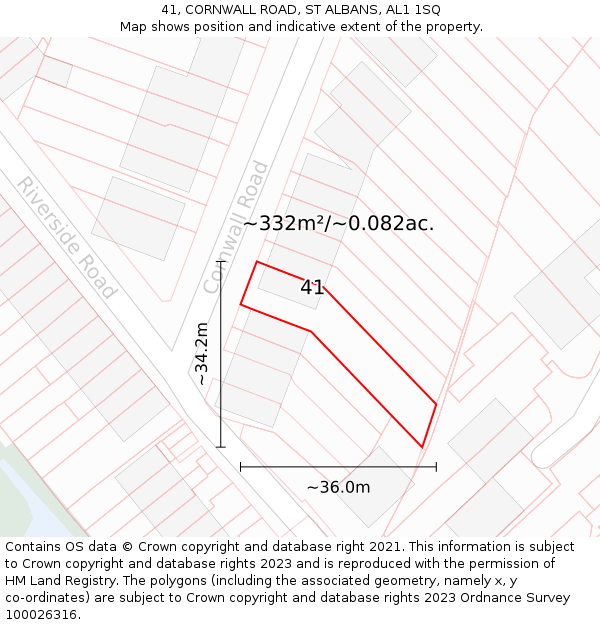 41, CORNWALL ROAD, ST ALBANS, AL1 1SQ: Plot and title map