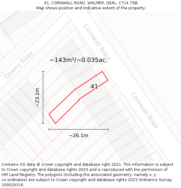 41, CORNWALL ROAD, WALMER, DEAL, CT14 7SB: Plot and title map
