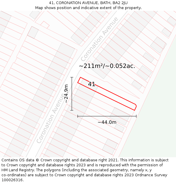 41, CORONATION AVENUE, BATH, BA2 2JU: Plot and title map