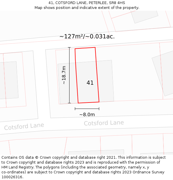 41, COTSFORD LANE, PETERLEE, SR8 4HS: Plot and title map