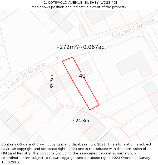 41, COTSWOLD AVENUE, BUSHEY, WD23 4QJ: Plot and title map