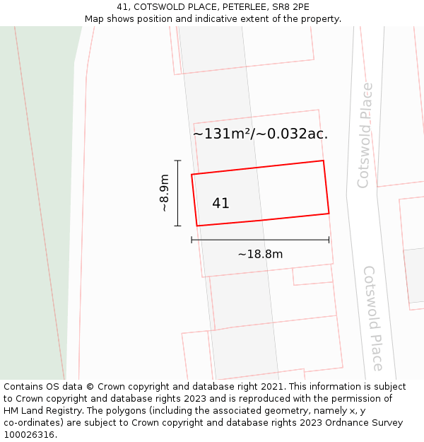 41, COTSWOLD PLACE, PETERLEE, SR8 2PE: Plot and title map