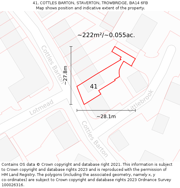 41, COTTLES BARTON, STAVERTON, TROWBRIDGE, BA14 6FB: Plot and title map