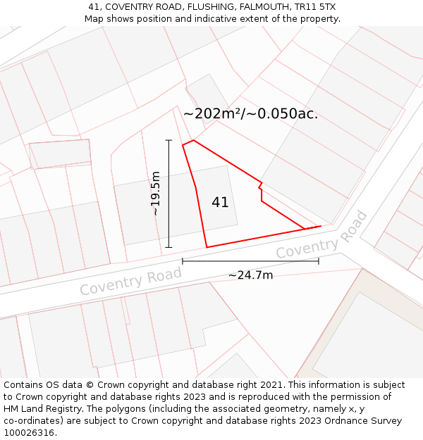 41, COVENTRY ROAD, FLUSHING, FALMOUTH, TR11 5TX: Plot and title map