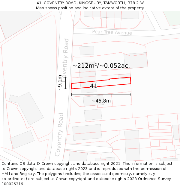 41, COVENTRY ROAD, KINGSBURY, TAMWORTH, B78 2LW: Plot and title map