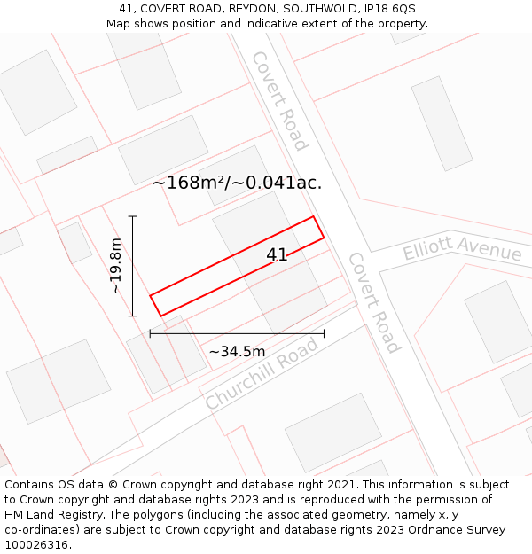 41, COVERT ROAD, REYDON, SOUTHWOLD, IP18 6QS: Plot and title map