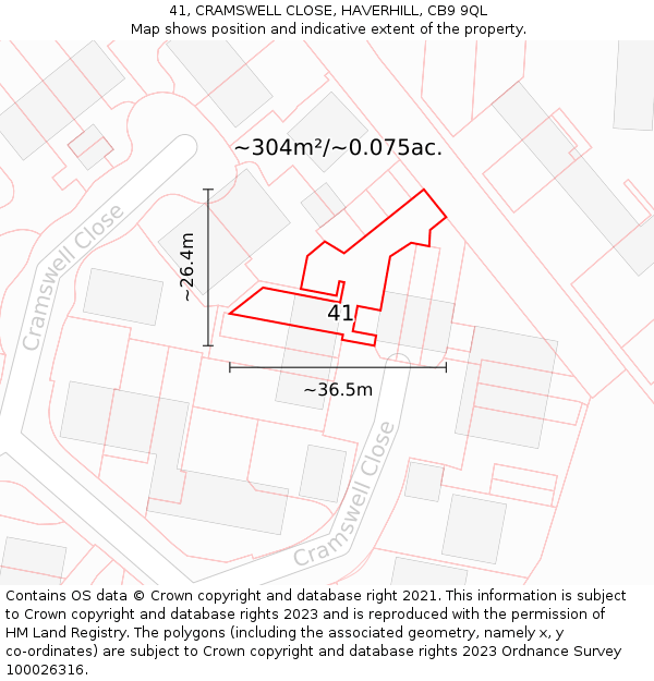 41, CRAMSWELL CLOSE, HAVERHILL, CB9 9QL: Plot and title map