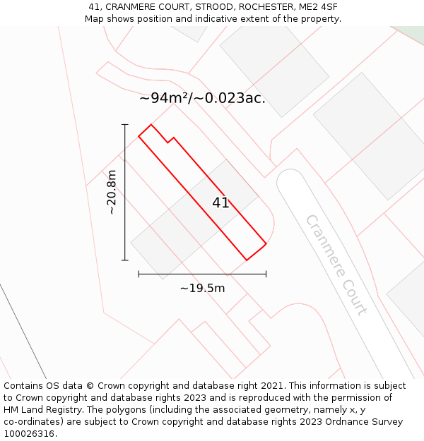 41, CRANMERE COURT, STROOD, ROCHESTER, ME2 4SF: Plot and title map