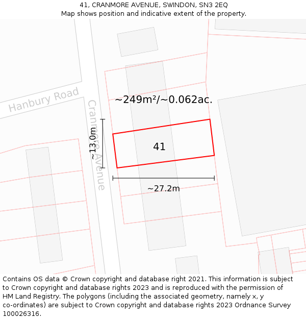 41, CRANMORE AVENUE, SWINDON, SN3 2EQ: Plot and title map