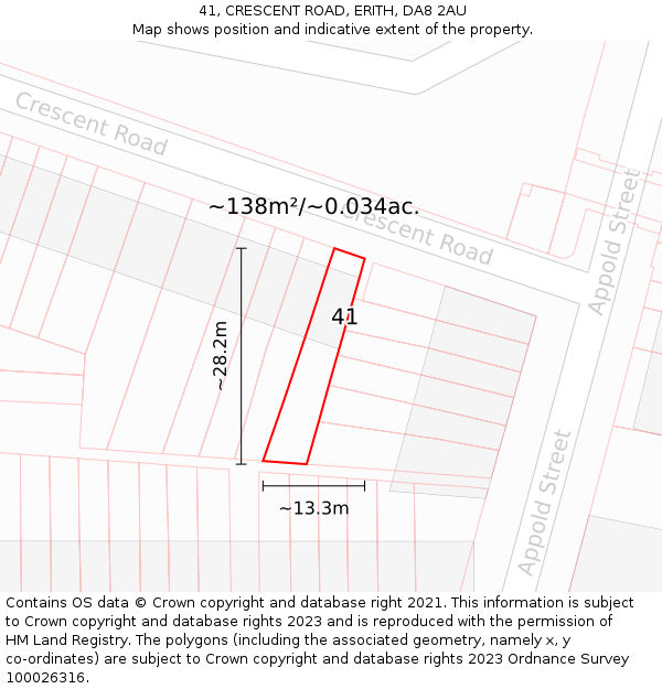 41, CRESCENT ROAD, ERITH, DA8 2AU: Plot and title map