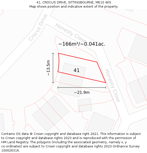 41, CROCUS DRIVE, SITTINGBOURNE, ME10 4ES: Plot and title map