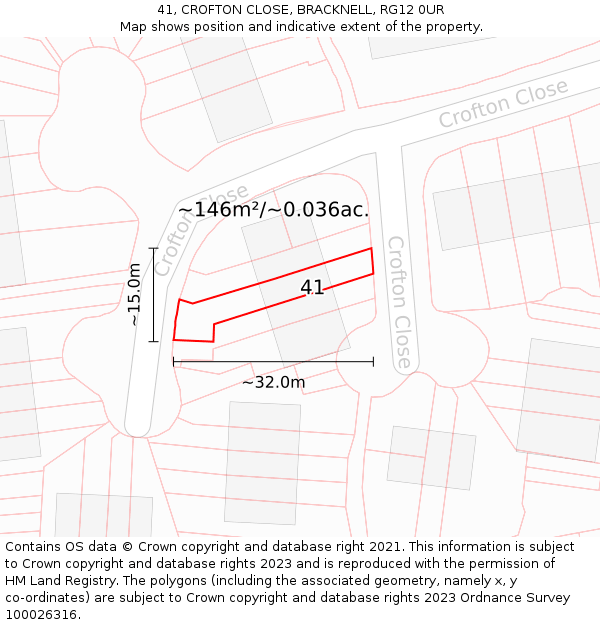 41, CROFTON CLOSE, BRACKNELL, RG12 0UR: Plot and title map