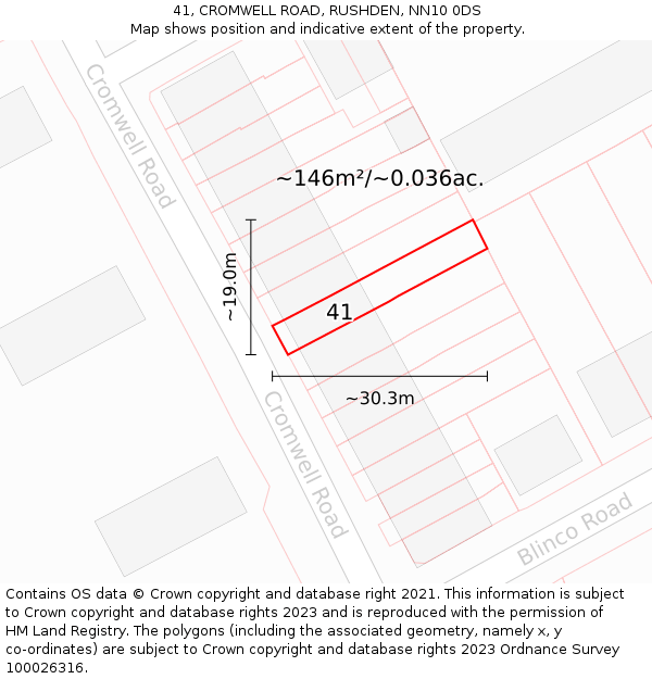 41, CROMWELL ROAD, RUSHDEN, NN10 0DS: Plot and title map
