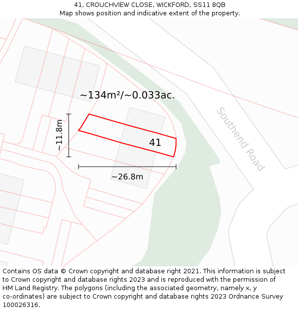 41, CROUCHVIEW CLOSE, WICKFORD, SS11 8QB: Plot and title map