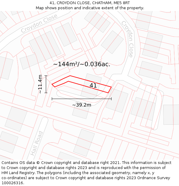 41, CROYDON CLOSE, CHATHAM, ME5 8RT: Plot and title map