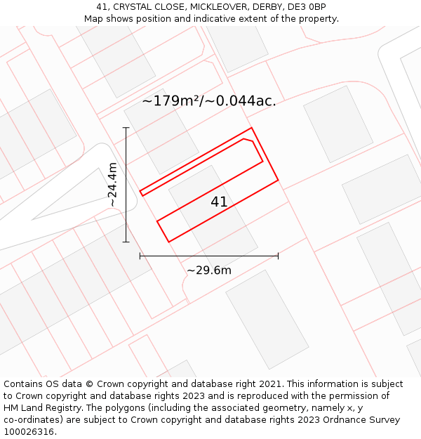41, CRYSTAL CLOSE, MICKLEOVER, DERBY, DE3 0BP: Plot and title map
