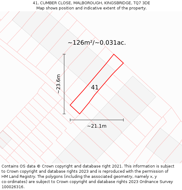 41, CUMBER CLOSE, MALBOROUGH, KINGSBRIDGE, TQ7 3DE: Plot and title map