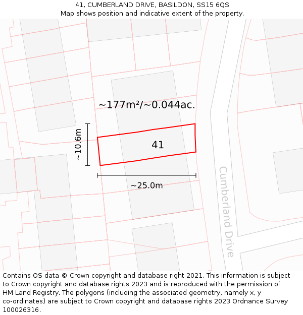 41, CUMBERLAND DRIVE, BASILDON, SS15 6QS: Plot and title map