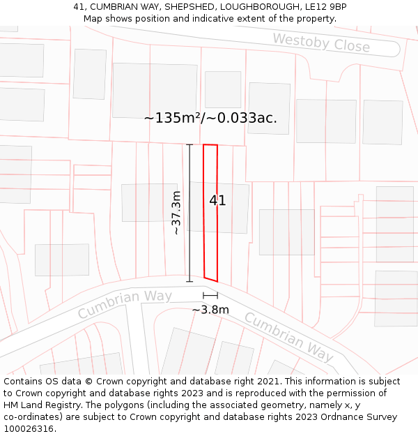 41, CUMBRIAN WAY, SHEPSHED, LOUGHBOROUGH, LE12 9BP: Plot and title map