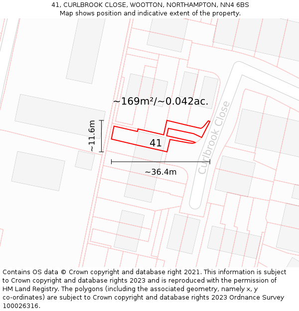 41, CURLBROOK CLOSE, WOOTTON, NORTHAMPTON, NN4 6BS: Plot and title map