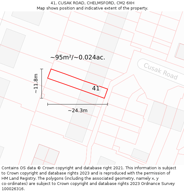 41, CUSAK ROAD, CHELMSFORD, CM2 6XH: Plot and title map