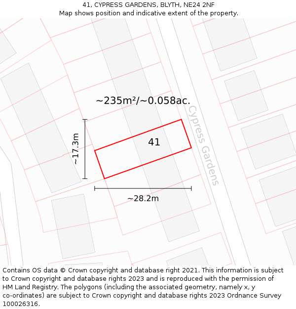 41, CYPRESS GARDENS, BLYTH, NE24 2NF: Plot and title map