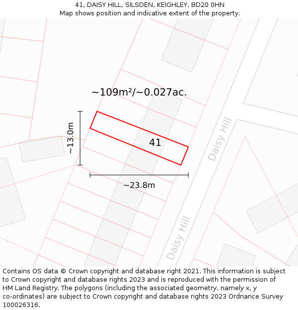 41, DAISY HILL, SILSDEN, KEIGHLEY, BD20 0HN: Plot and title map