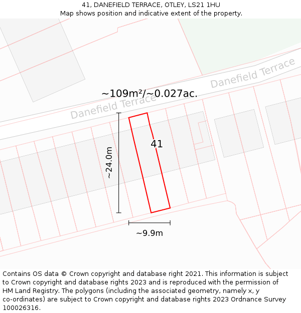 41, DANEFIELD TERRACE, OTLEY, LS21 1HU: Plot and title map
