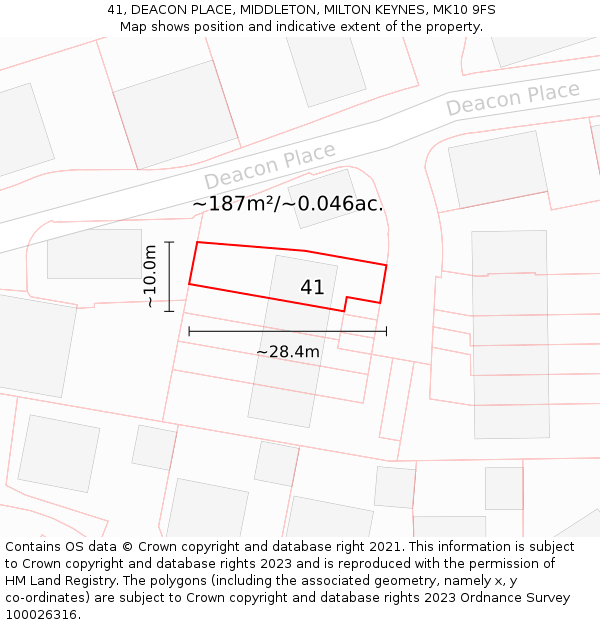 41, DEACON PLACE, MIDDLETON, MILTON KEYNES, MK10 9FS: Plot and title map