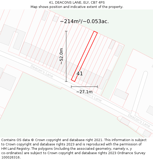 41, DEACONS LANE, ELY, CB7 4PS: Plot and title map